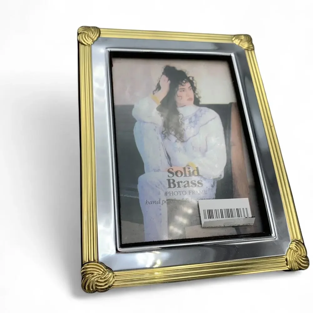 Mervyns Solid Brass Lacquered Picture Frame Mixed Metal Knots Rectangle 5X3 80s